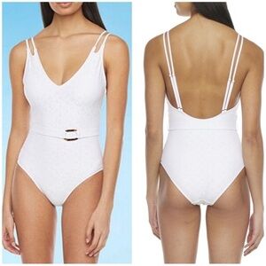 Mynah Belted One Piece Swimsuit White Low‎ Back NEW XS